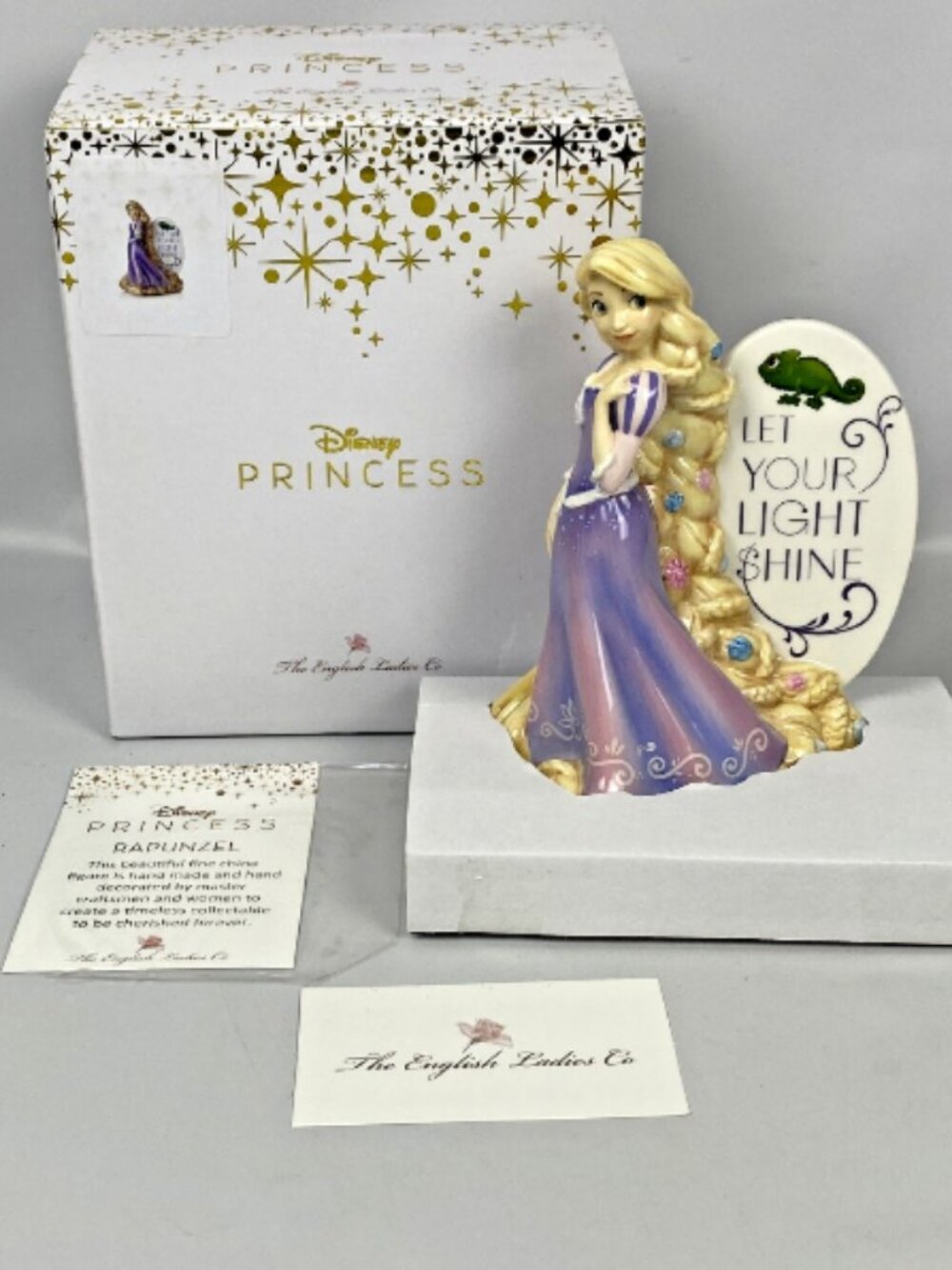 English Ladies Co Disney Princess Rapunzel Flatback Figurine NIB 6x5x3